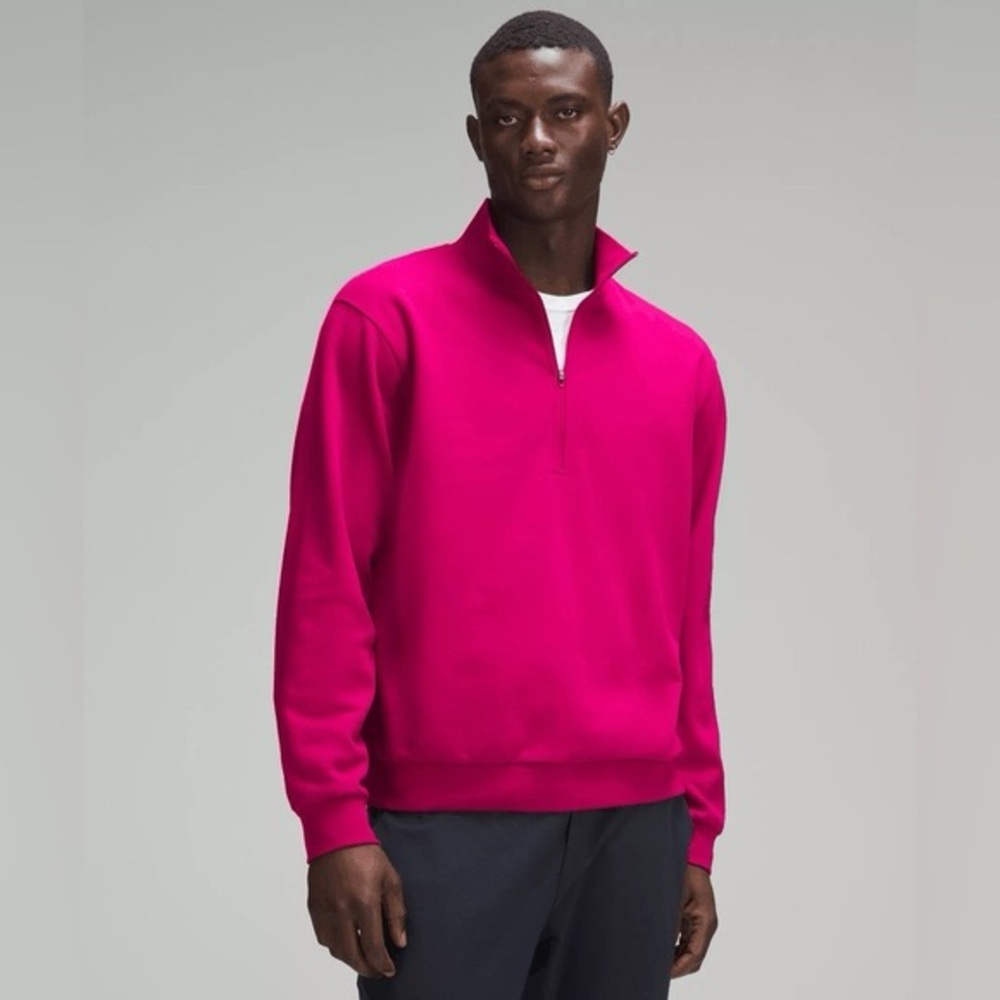 Men's Pink French Terry Oversized Half-Zip Sweatshirt NWT